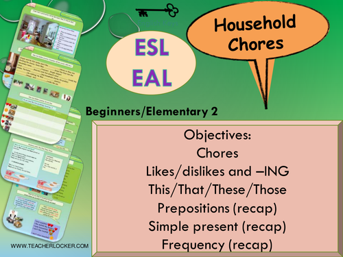 ESL - EAL Where I live - Household chores Unit 3 lesson 4 (lesson + exercises) (No Prep)