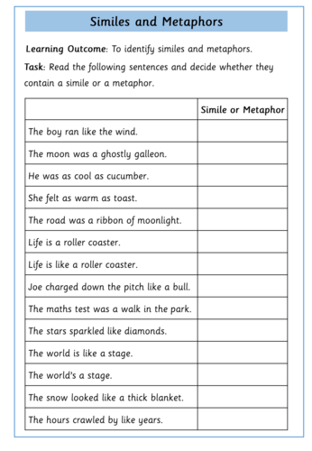 Similes And Metaphors Teaching Resources