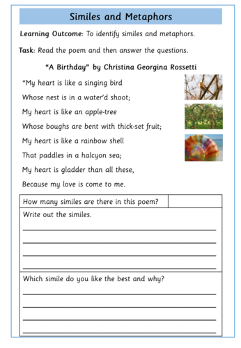 Personification, Alliteration, Similes and Metaphors 47 Worksheets ...