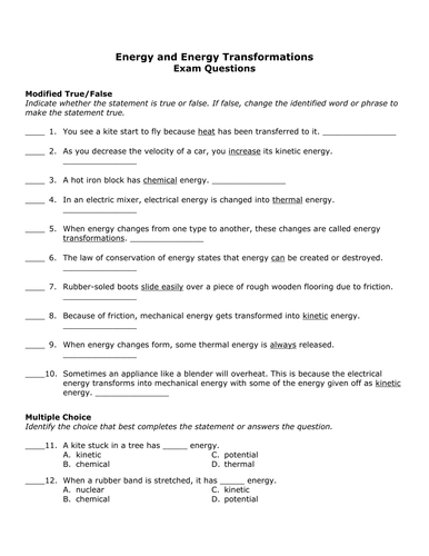 KS3 Phyics - Energy, Forms of Energy, Transfers, Transformations ...