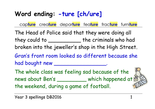Year 3 Spellings Word Endings sure zh measure And Ture ch picture Ppt And 