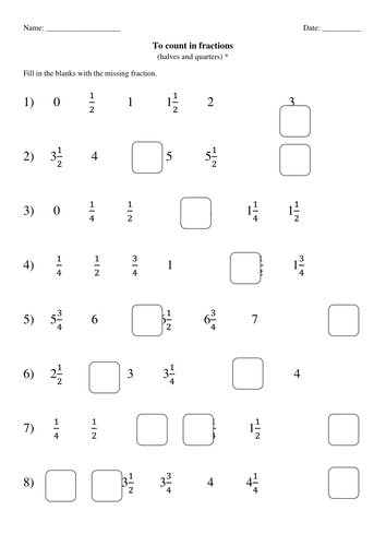Counting in Fractions Differentiated Worksheets - halves, quarters and ...