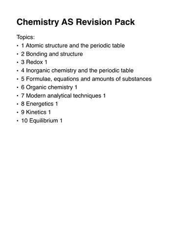 AS CHEMISTRY Revision Pack
