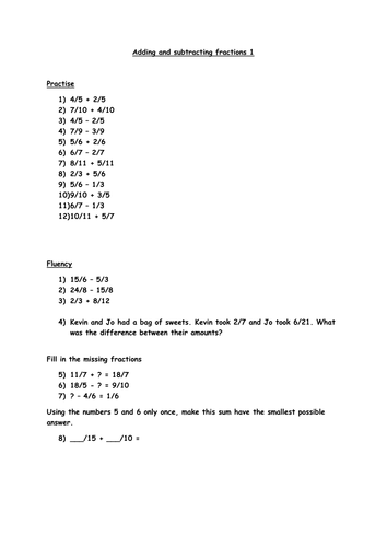 Adding and Subtracting Fractions Year 5