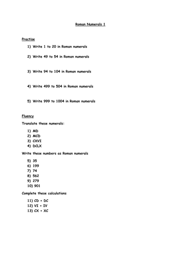 Roman Numerals Year 5