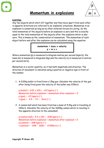 Momentum explosion calculations