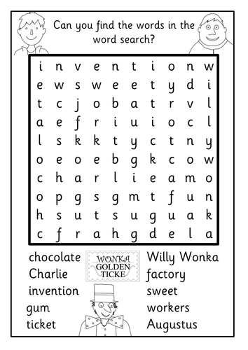 Charlie and the Chocolate Factory worksheets display materials