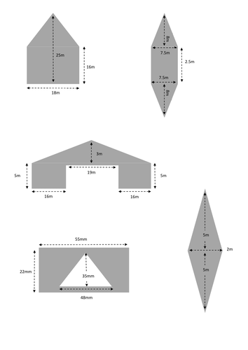 Find the AREA of composite shapes (rectangles and triangles)