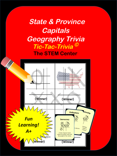 United States Capitals - and Canadian Capitals Tic-Tac-Trivia Game. 