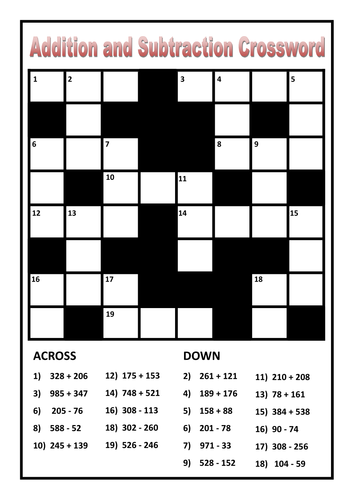 Addition and Subtraction Crossnumber Collection