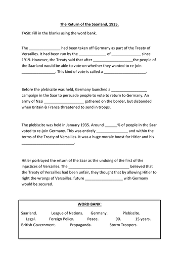 Return Of The Saarland 1935 Hitler s Foreign Policy Teaching Resources