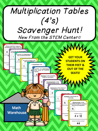 Multiplication Tables (4's): Scavenger Hunt