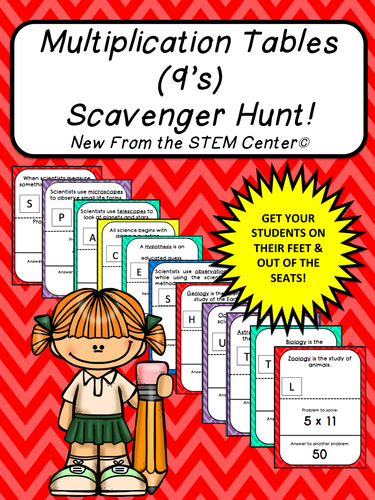 Multiplication Tables (9's): Scavenger Hunt