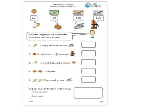 money worksheets year1 teaching resources