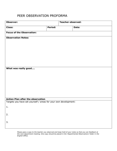 Peer Observation Form - to encourage the sharing of good practise ...