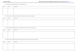 Observation Record for use with departmental learning walks | Teaching ...