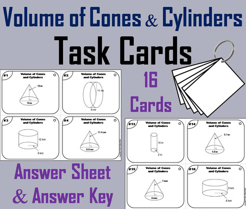 Volume of Cones and Cylinders Task Cards
