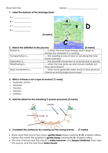 Mini-test on Rivers | Teaching Resources