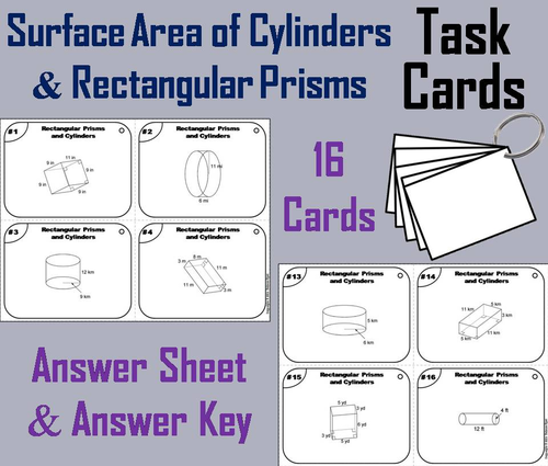 Surface Area of Cylinders and Rectangular Prisms Task Cards