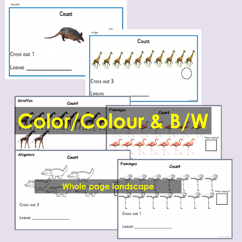 Subtraction Taking Away Animal Pictures Activity Task Cards Equations ...