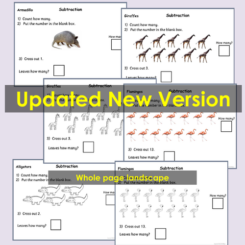 Subtraction Taking Away Animal Pictures Activity Task Cards Equations ...