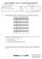 AQA – AS Chemistry – SRQ Worksheet – Oxidation, reduction and redox