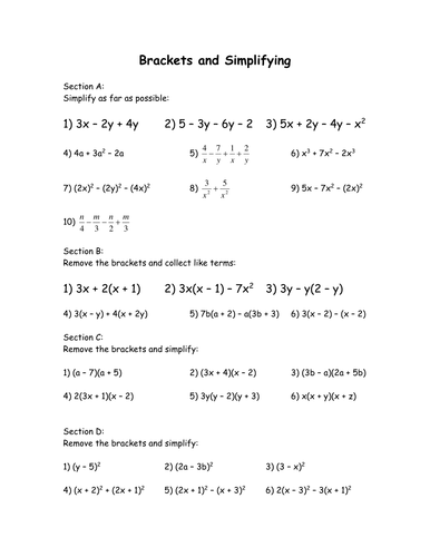 Brackets and simplifying revision by mettepette - Teaching Resources - TES