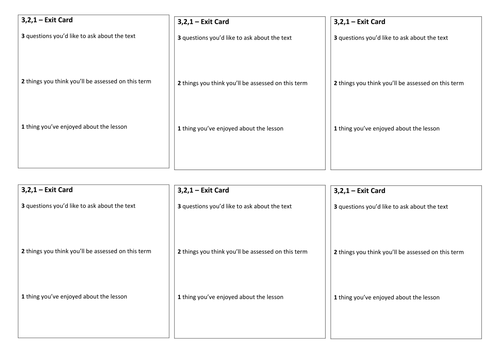 3,2,1 Exit cards plenary