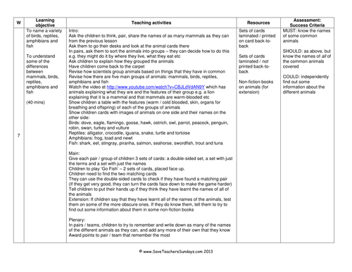 Names of Bird, Reptiles, Amphibians and Fish KS1 Lesson Plan, Matching ...