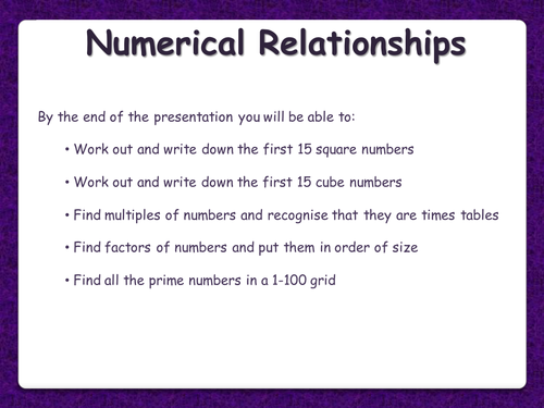 Number Relationships - Multiples, Factors, Primes, Squares, Cubes - Functional Skills L1 L2 GCSE