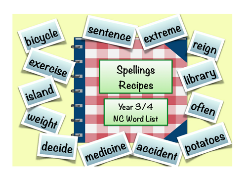 Spellings recipes using year 3 4 word list teaching resources