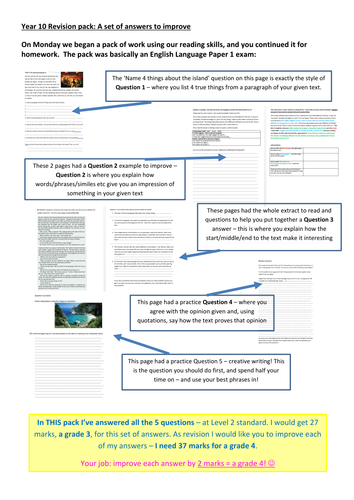 English Language Paper 1 Revision Packs (for new AQA exam) | Teaching ...