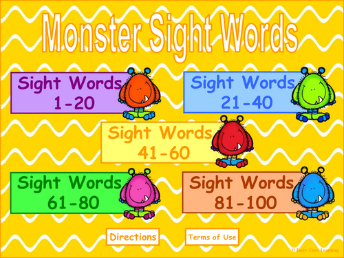 Monster Sight Words PowerPoint Game | Teaching Resources
