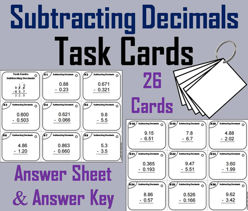 Subtracting Decimals Task Cards