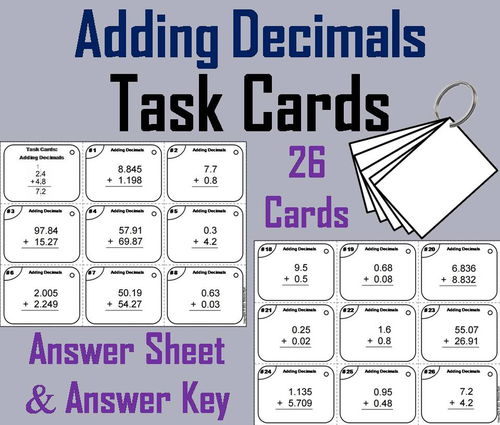 Adding Decimals Task Cards