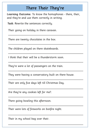 Homophones: There, Their and They're Worksheets | Teaching Resources