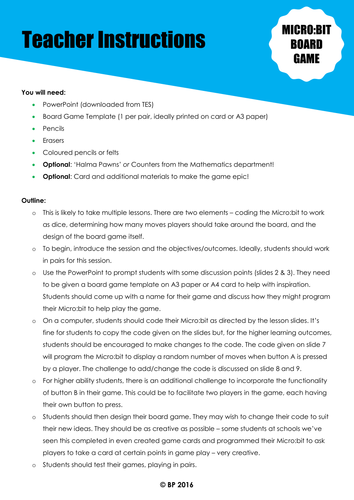 BBC MicroBit - Create a Board Game - FUN coding project for KS3 Computing or End of Term Activity
