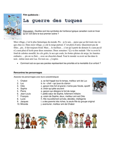Guerre des tuques - Activities for the film | Teaching Resources