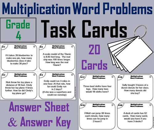 Multiplication Word Problems Task Cards