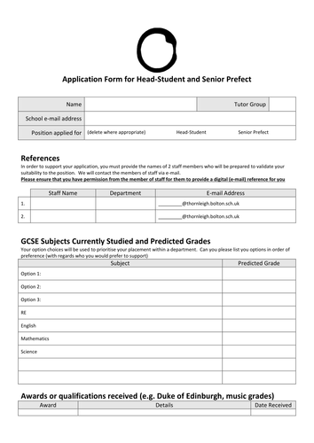 application letter for the position of senior prefect