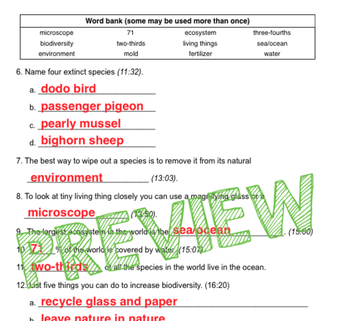 Bill Nye Biodiversity Video Worksheet Answer Key