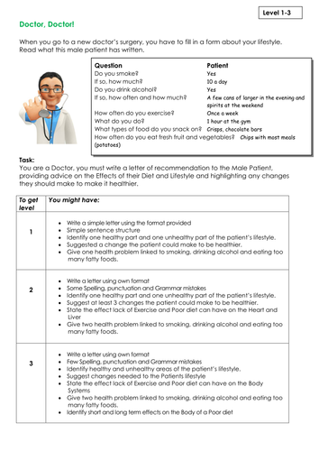 NEW KS3 Assessment Task - Healthy lifestyle