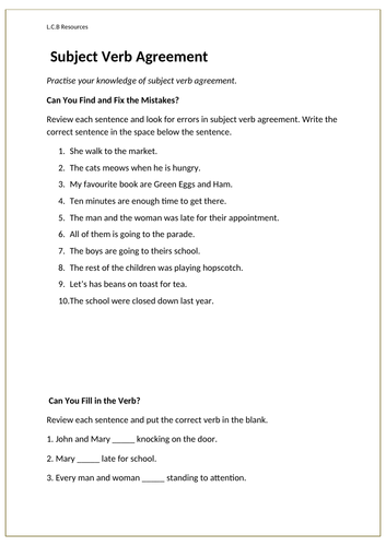 Subject Verb Agreement 3rd Grade Worksheets