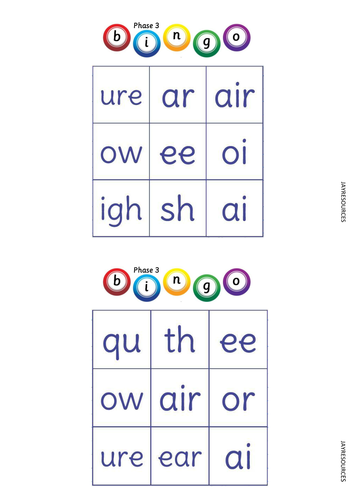 phonics bingo phase 3 teaching resources
