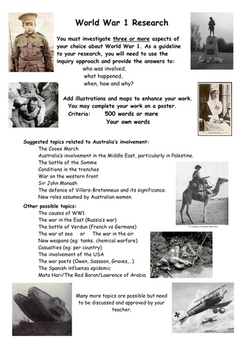 world war 1 research project