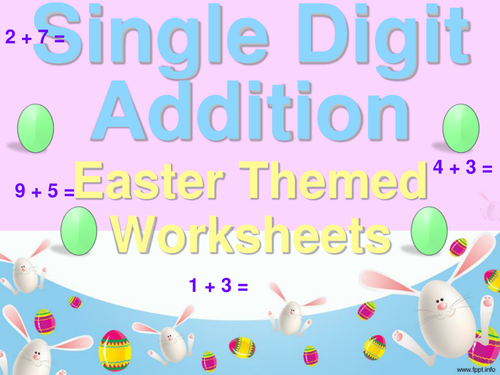 Single Digit Addition - Easter Themed Worksheets - Horizontal