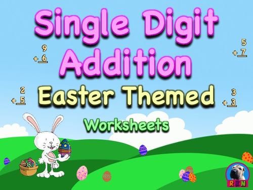 Single Digit Addition - Easter Themed Worksheets - Vertical