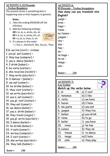 y7 spanish revision guide teaching resources