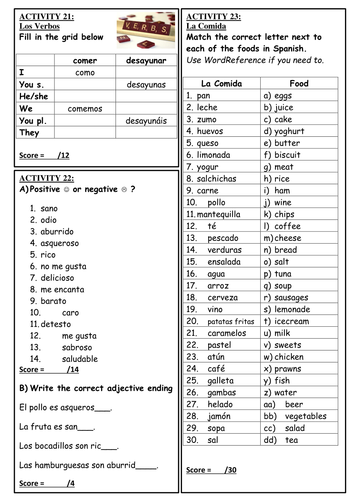 Year 7 Spanish Revision Quiz