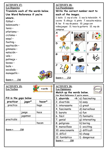 Y7 Spanish Revision Guide Teaching Resources